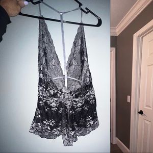 Free People Bodysuit Too Cute in Charcoal Gray and Black in Size M